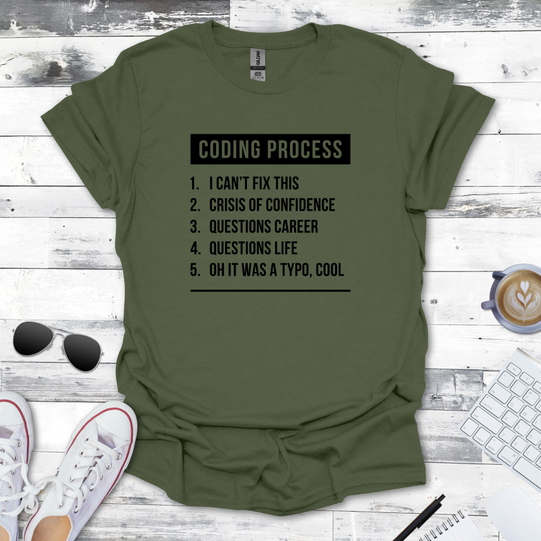 The Coding Process T-Shirt - Humor for Every Programmer
