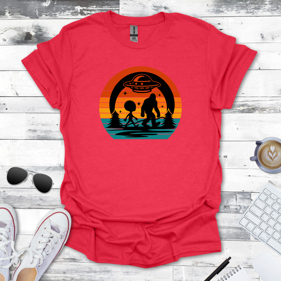 Bigfoot & Alien Retro Sunset Tee
