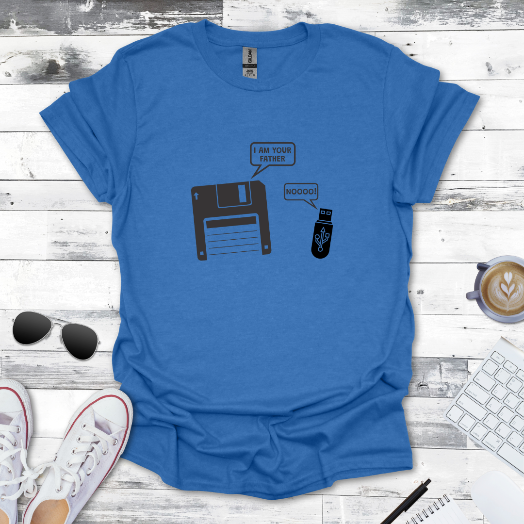 Retro Programmer Humor Tee - Floppy & USB Duo