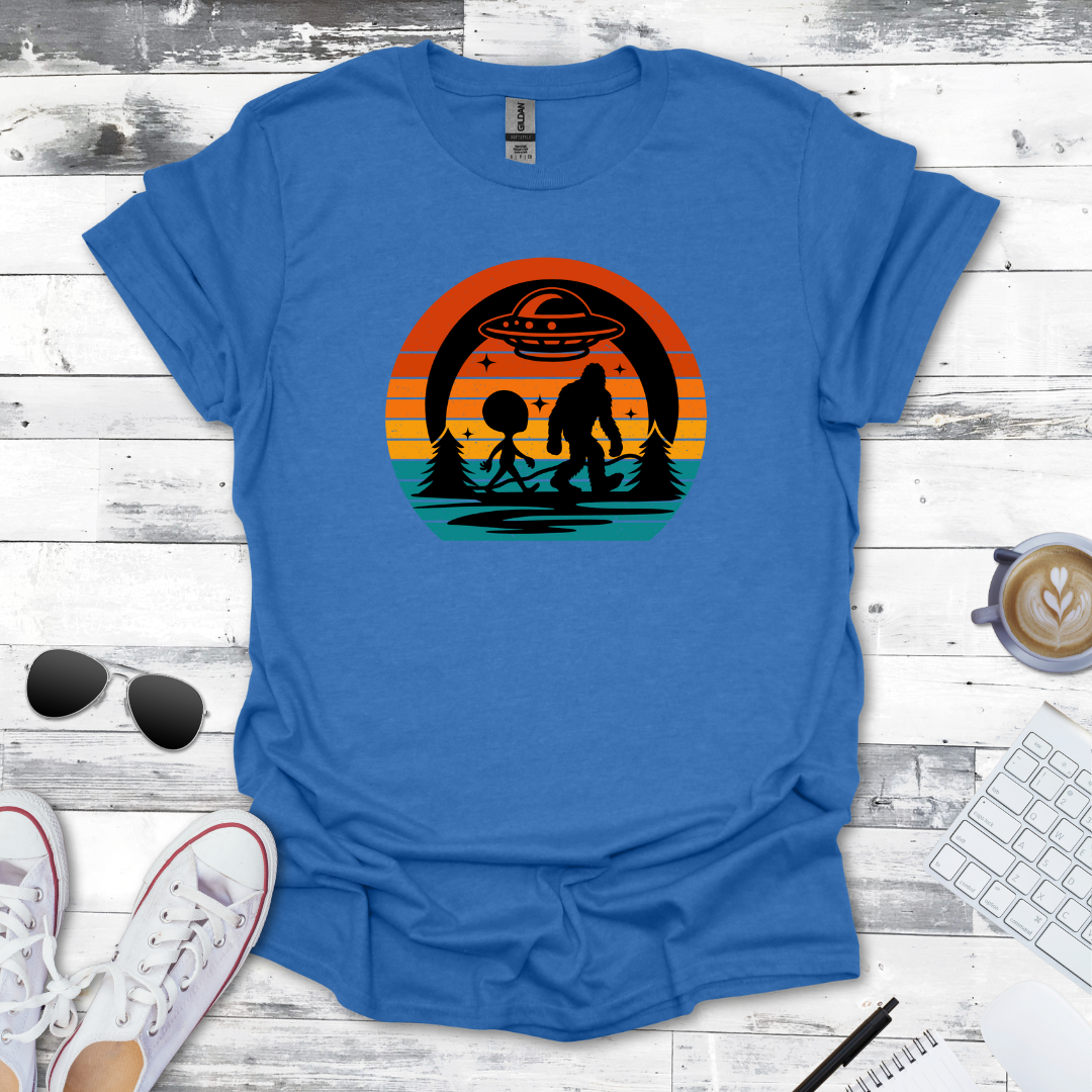 Bigfoot & Alien Retro Sunset Tee