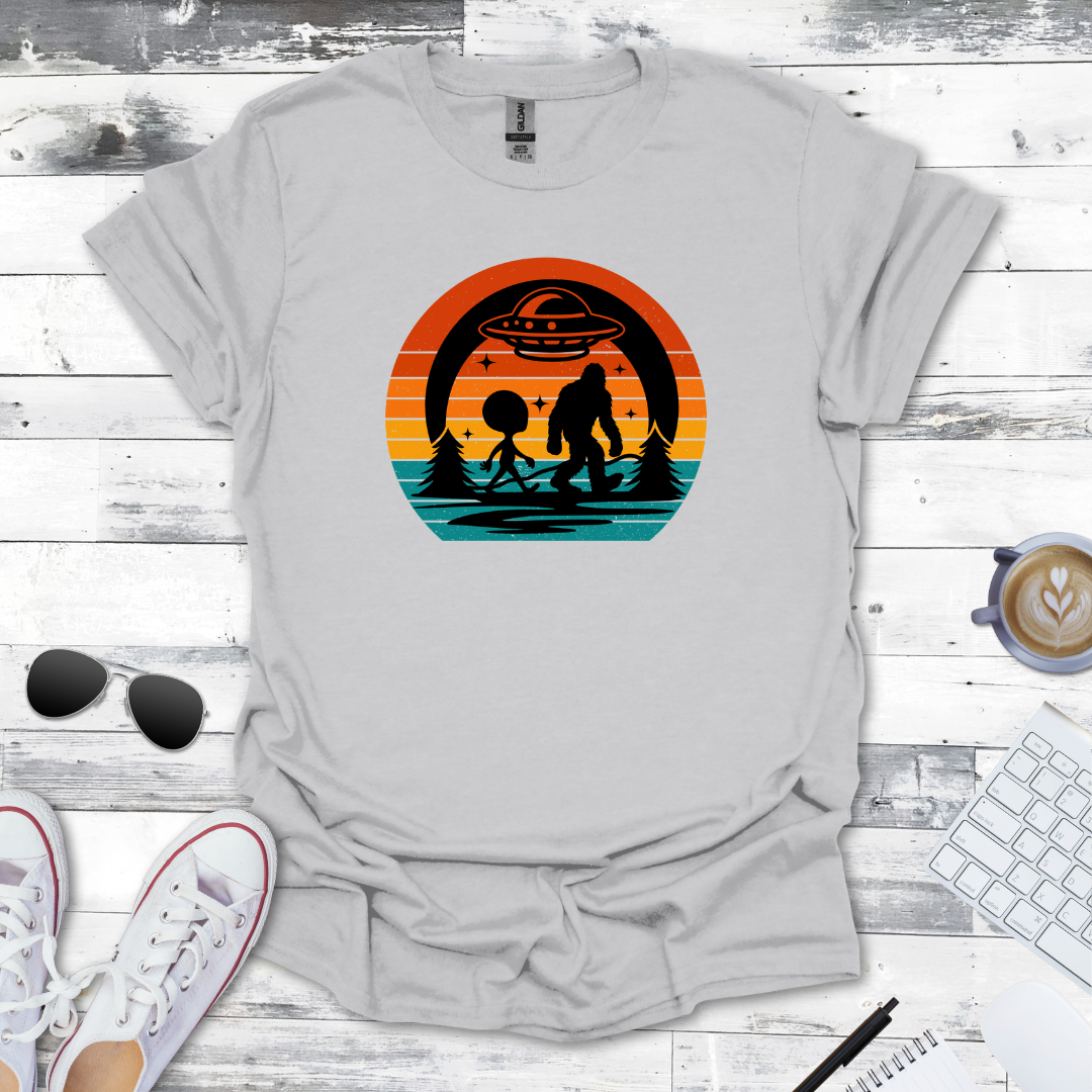 Bigfoot & Alien Retro Sunset Tee