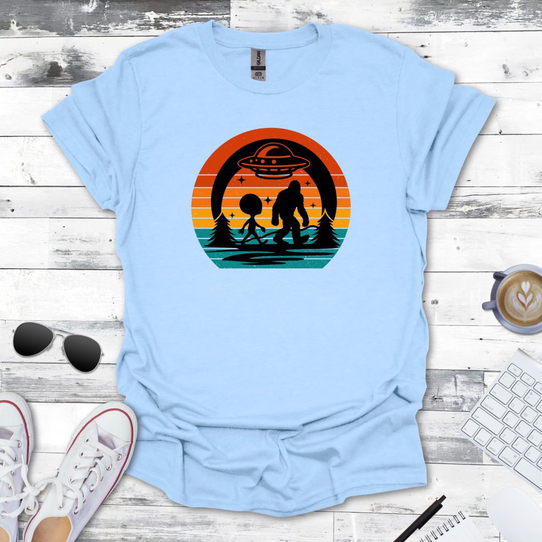 Bigfoot & Alien Retro Sunset Tee